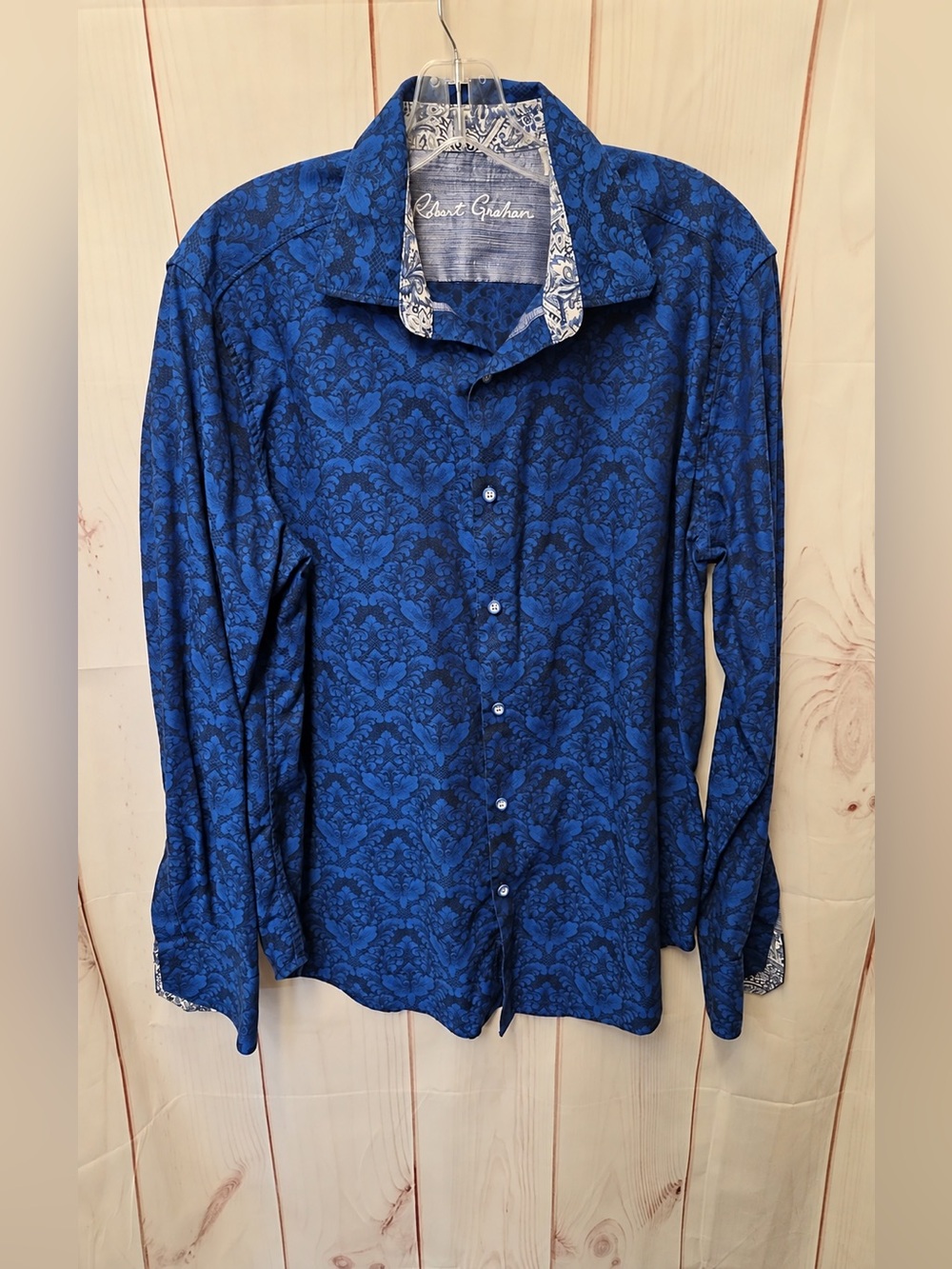 Robert Graham Men’s Large Blue Damask Floral Button Down Shirt